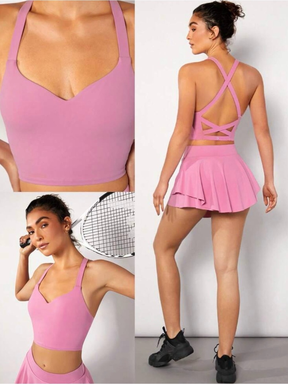 Glowmode Pink Crop Top Sports Bra with Crisscross Back